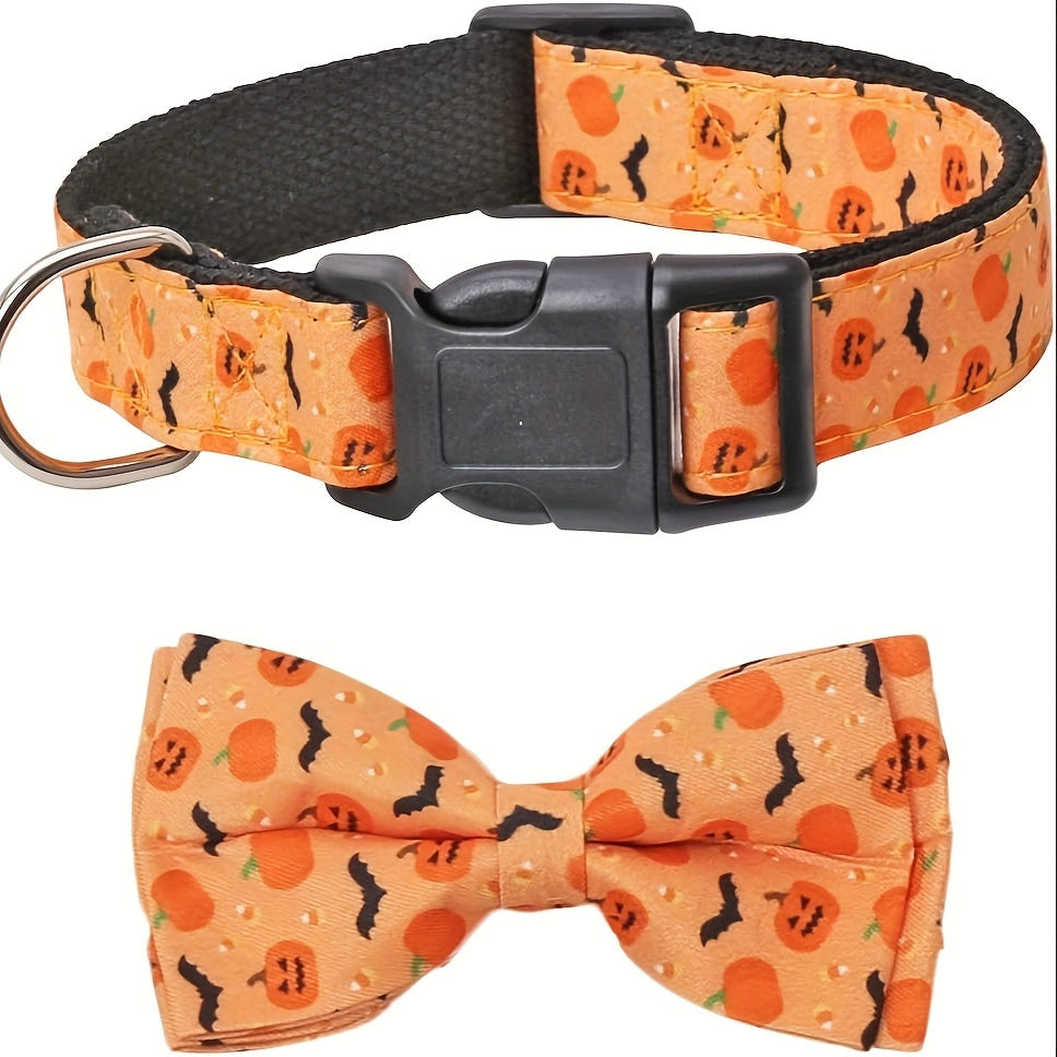 Collier Halloween Chien Ajustable - Motifs Citrouille Chauve-Souris Sorcière