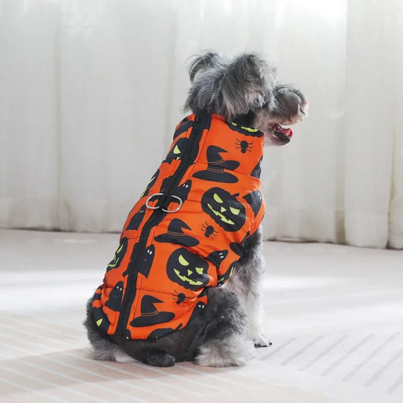 Veste Halloween Chien - Manteau Hiver Imprimé Citrouille Imperméable