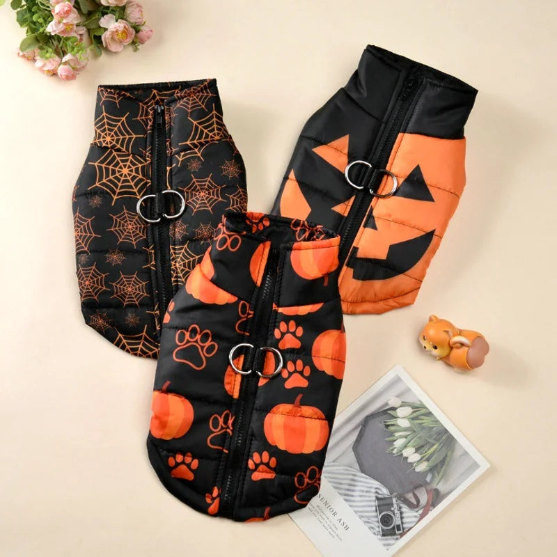 Veste Halloween Chien - Manteau Hiver Imprimé Citrouille Imperméable