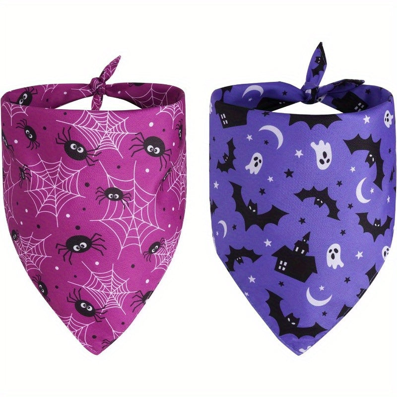 Pack 2 Bandanas Halloween Chien - Toile d'Araignée et Chauve-Souris Violet et Noir